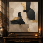 Linen & Black Abstract Icon Large Living Room Wall Art Canvas Print - Image 4