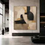 Linen & Black Abstract Icon Large Living Room Wall Art Canvas Print - Image 5
