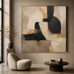 Linen & Black Abstract Icon Large Living Room Wall Art Canvas Print - Image 6