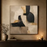 Linen & Black Abstract Icon Large Living Room Wall Art Canvas Print - Image 7