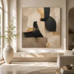 Linen & Black Abstract Icon Large Living Room Wall Art Canvas Print - Image 8