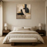 Linen & Black Abstract Icon Large Living Room Wall Art Canvas Print showcased in an elegant minimalist interior