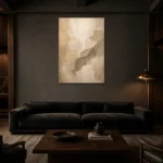 Serene Ivory & Taupe Neutral Living Room Wall Art Canvas Print shown in a warm modern interior