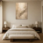 Serene Ivory & Taupe Neutral Living Room Wall Art Canvas Print showcased in an elegant minimalist interior
