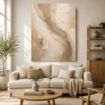 Taupe Veil Neutral Living Room Wall Art Canvas Print - Image 7