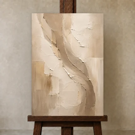 Taupe Veil Neutral Living Room Wall Art Canvas Print shown in Studio Easel