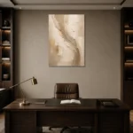 Taupe Veil Neutral Living Room Wall Art Canvas Print displayed in a contemporary gallery-inspired room