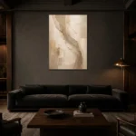 Taupe Veil Neutral Living Room Wall Art Canvas Print shown in a warm modern interior