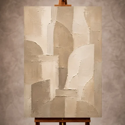 Beige and ivory Neutral Living Room Wall Art print for elegant interiors. No text or watermarks in design.