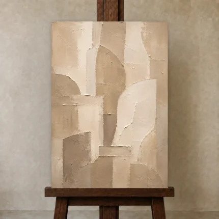 Beige Architectural Neutral Living Room Wall Art Canvas Print shown in Studio Easel
