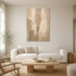 Beige Architectural Neutral Living Room Wall Art Canvas Print styled in a refined neutral interior