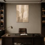 Beige Architectural Neutral Living Room Wall Art Canvas Print displayed in a contemporary gallery-inspired room