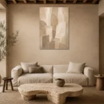 Beige Architectural Neutral Living Room Wall Art Canvas Print presented in a sophisticated home setting