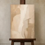 Warm Stone Textured Neutral Living Room Wall Art Canvas Print displayed on a studio easel