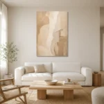 Warm Stone Textured Neutral Living Room Wall Art Canvas Print styled in a refined neutral interior