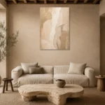 Warm Stone Textured Neutral Living Room Wall Art Canvas Print presented in a sophisticated home setting