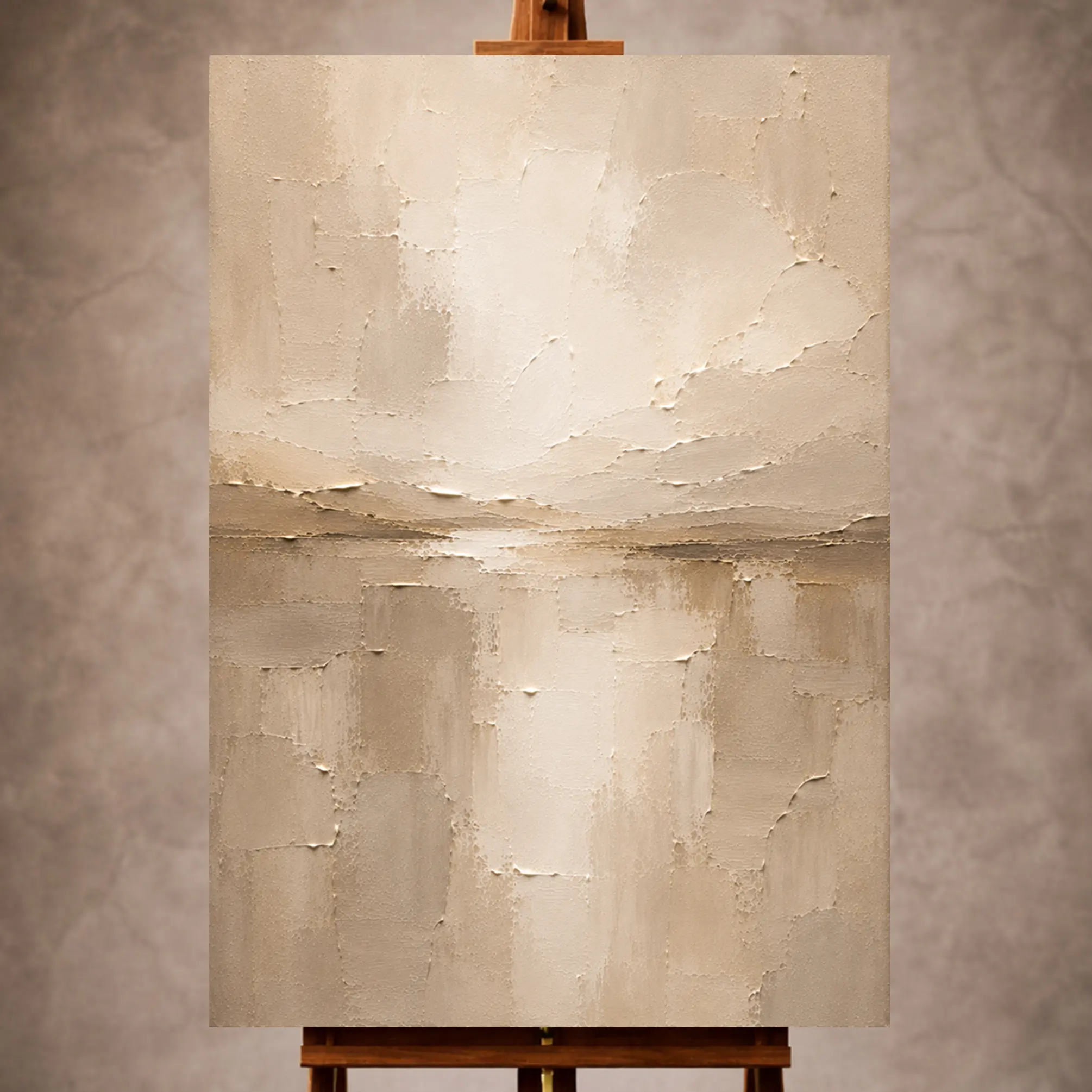 Premium Wall Art Dikey Html Edition – LVNGRM030 Image 1 Taupe, beige, and ivory Neutral Living Room Wall Art print for elegant interiors. No text or watermarks in design.