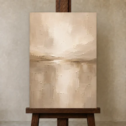 Taupe Horizon Neutral Living Room Wall Art Canvas Print shown in Studio Easel