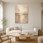 Taupe Horizon Neutral Living Room Wall Art Canvas Print styled in a refined neutral interior