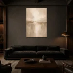 Taupe Horizon Neutral Living Room Wall Art Canvas Print shown in a warm modern interior