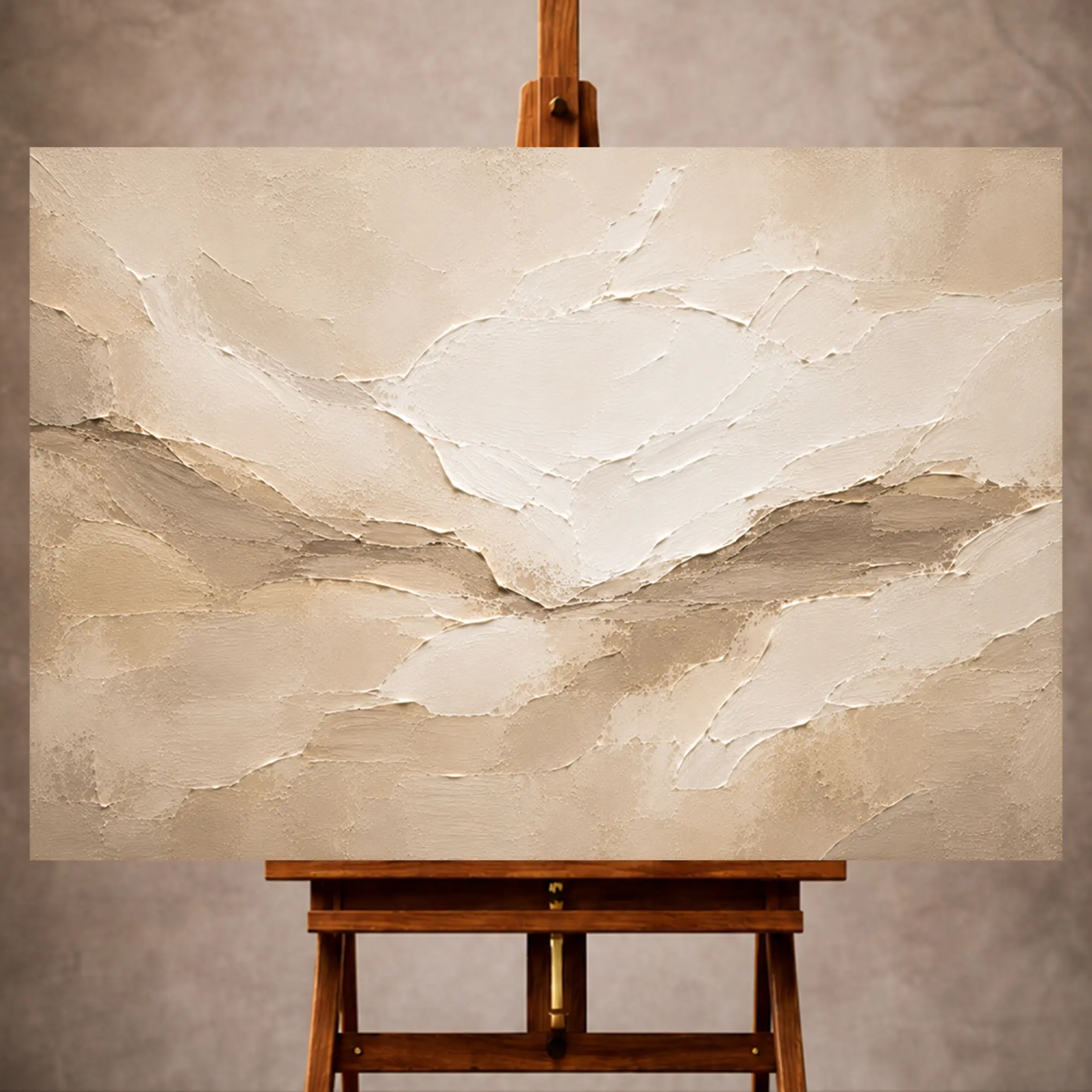 Premium Wall Art Yatay Html Edition – LVNGRM032 Image 1 Beige, ivory, and taupe Neutral Living Room Wall Art print for elegant interiors. No text or watermarks in design.