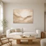 Ivory Drift Neutral Living Room Wall Art Canvas Print styled in a refined neutral interior