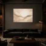 Ivory Drift Neutral Living Room Wall Art Canvas Print shown in a warm modern interior