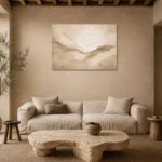 Ivory Drift Neutral Living Room Wall Art Canvas Print presented in a sophisticated home setting