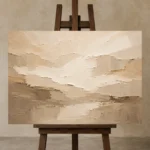 Warm Stone Planes Neutral Living Room Wall Art Canvas Print displayed on a studio easel