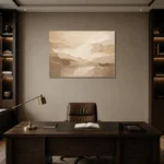 Warm Stone Planes Neutral Living Room Wall Art Canvas Print displayed in a contemporary gallery-inspired room