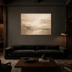 Warm Stone Planes Neutral Living Room Wall Art Canvas Print shown in a warm modern interior