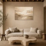 Warm Stone Planes Neutral Living Room Wall Art Canvas Print presented in a sophisticated home setting