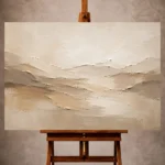 Warm beige Living Room Wall Art print featuring ivory haze and taupe abstract fields for elegant interiors