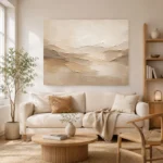 Warm Beige Minimalist Living Room Wall Art Canvas Print - Image 7