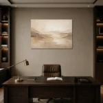 Warm Beige Minimalist Living Room Wall Art Canvas Print displayed in a contemporary gallery-inspired room