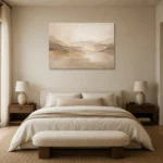 Warm Beige Minimalist Living Room Wall Art Canvas Print showcased in an elegant minimalist interior