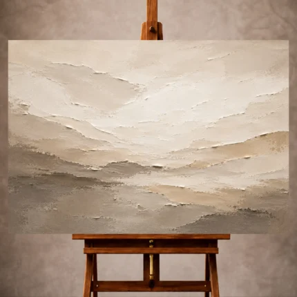 Ivory and beige Living Room Wall Art print featuring layered plaster ridges and taupe shadows for elegant interiors