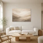 Ivory Plaster Landscape Living Room Wall Art Canvas Print styled in a refined neutral interior