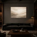 Ivory Plaster Landscape Living Room Wall Art Canvas Print shown in a warm modern interior