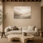 Ivory Plaster Landscape Living Room Wall Art Canvas Print presented in a sophisticated home setting