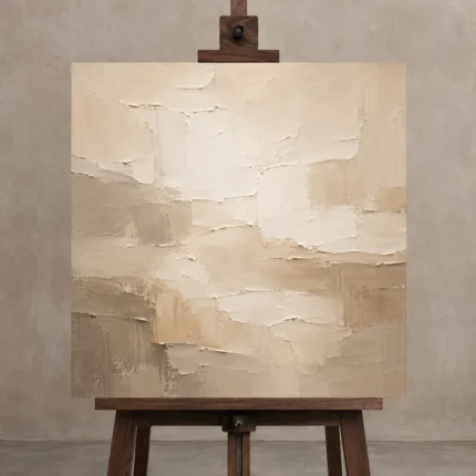 Quiet Luxury Plaster Living Room Wall Art Canvas Print displayed on a studio easel