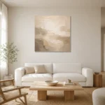 Quiet Luxury Plaster Living Room Wall Art Canvas Print styled in a refined neutral interior