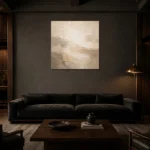 Quiet Luxury Plaster Living Room Wall Art Canvas Print shown in a warm modern interior