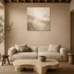 Quiet Luxury Plaster Living Room Wall Art Canvas Print presented in a sophisticated home setting