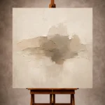 Taupe Living Room Wall Art print featuring a centered abstract form on a linen-toned ivory ground for elegant interiors