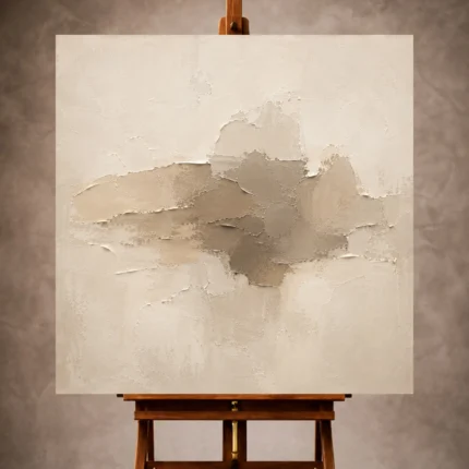 Taupe Living Room Wall Art print featuring a centered abstract form on a linen-toned ivory ground for elegant interiors