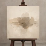 Centered Taupe Form Living Room Wall Art Canvas Print displayed on a studio easel