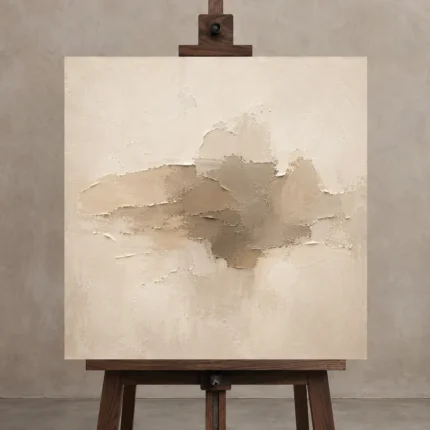 Centered Taupe Form Living Room Wall Art Canvas Print shown in Studio Easel
