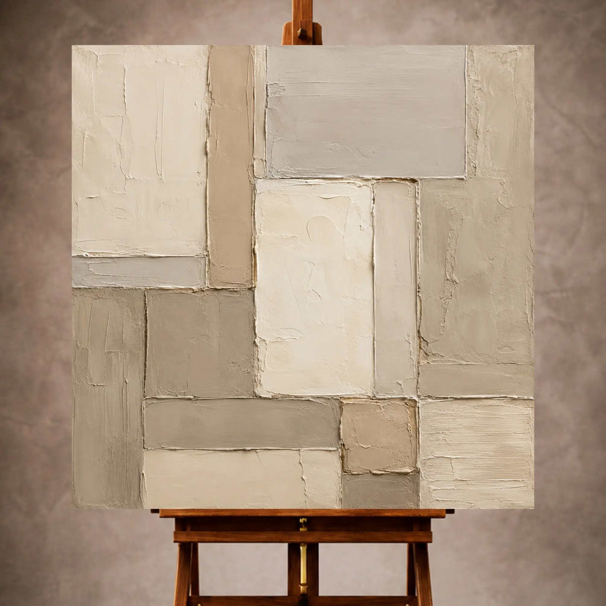 Premium Wall Art Kare Html Edition – LVNGRM038 Image 1 Ivory and taupe Living Room Wall Art print featuring softened geometric forms for elegant interiors