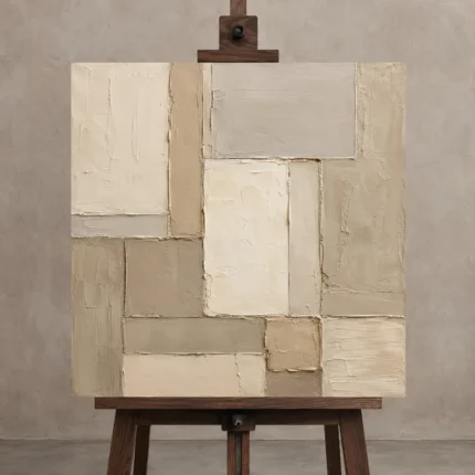 Soft Geometric Living Room Wall Art Canvas Print displayed on a studio easel